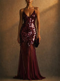 Women Sequin Backless Mermaid Evening Prom Maxi Dress