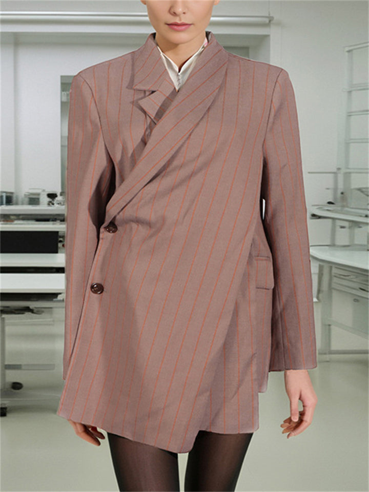 Long Sleeve Stripe Asymmetric Hem Suit Coat for Women