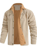 ‌Men's Casual Thick Fleece Lined Cargo Coat with Pockets
