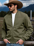 Male's Autumn Solid Color Zip Up Cowboy Suede Jackets