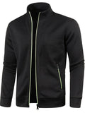 Men's Autumn Contrast Trim Stand Collar Long Sleeve Zip Up Jackets