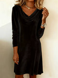 Autumn Women's Velvet Long Sleeve Cowl Neck Shift Dress