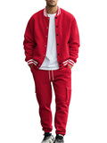 Men's Stripe Buttons Baseball Jacket and Jogger Pants Set for Casual Wear