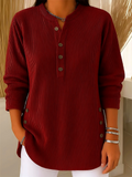 Women's Autumn Corduroy Solid Color  Buttons Pullover Long Sleeve Shirts
