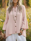 ‌Women's Spring Casual Ruffled Sleeve Lapel Button-Up Blouses