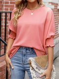Women's Summer Solid Color Texture Round Neck Half Sleeve Shirt