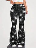 Women's Casual Celestial Print Flared Yoga Pants Stretchy Comfy Trousers