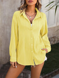 Female Wave Texture Stylish Turn-down Collar Blouses
