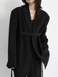 Women's Chic Style Solid Color Loose Drape Tie Waist Coat