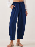 Women's Casual Summer Pleated Mid-waist Drawstring Cropped Pants