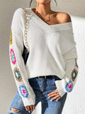 Ladies' Autumn Trendy V Neck Crochet Long Sleeve Sweaters