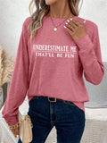Women's Simple Letter Print Round Neck Long Sleeve Shirts