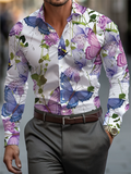 Men's Trendy Floral Print Lapel Collar Long Sleeve Casual Shirts