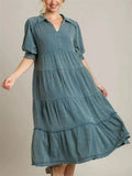 Women's Comfy Solid Color V Neck Casual Layered Dress