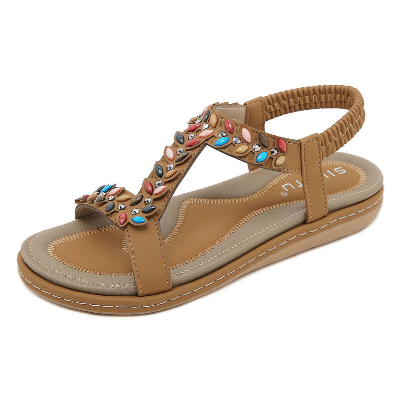 Multicolored Rhinestone Open Toe Beach Sandals for Women