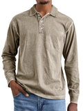 Men's Casual Distressed Long Sleeve Lapel Solid Color Shirts