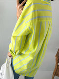 Female Spring Autumn Striped Contrast Color Blouses