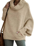 Women's Turtleneck Solid Color Kangaroo Pocket Lantern Sleeve Sweaters