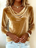 ‌Women's Autumn Simple Elegant Velvet Cowl Neck Long Sleeve Blouse‌