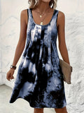 Women's Summer Tie-dye Printed Pleated Sleeveless Tank Dress