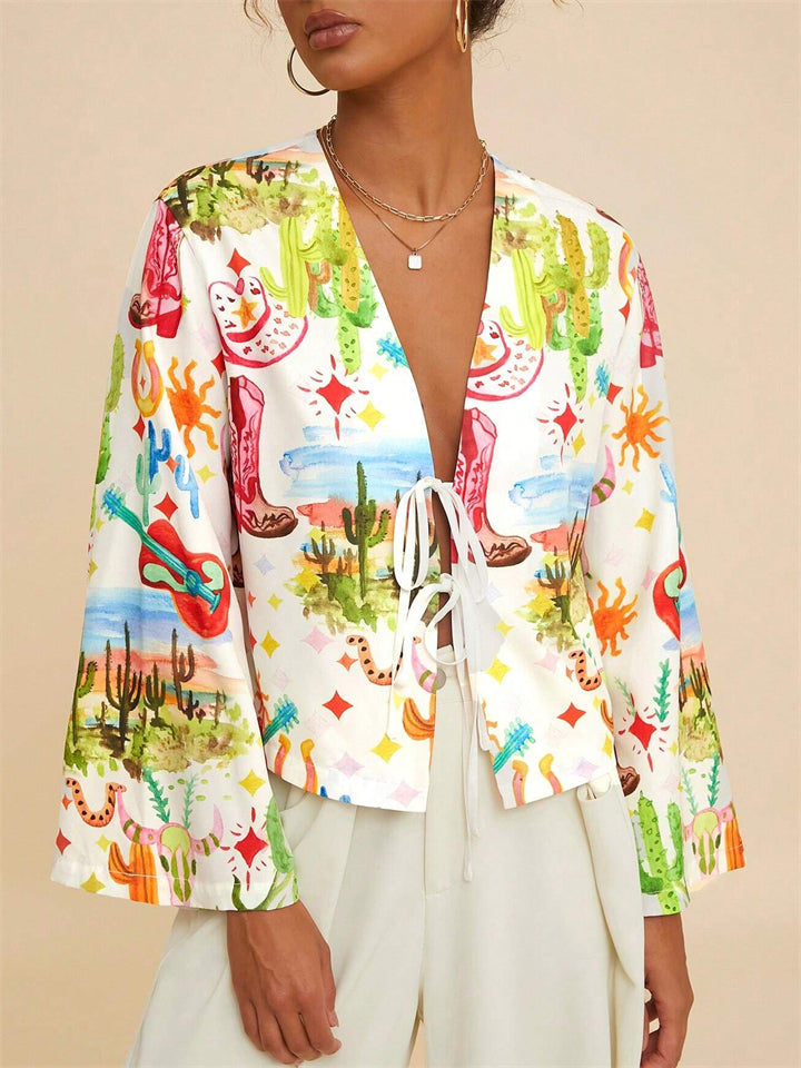 Women's Summer Holiday Style Print Beach Flared Sleeves Shirts