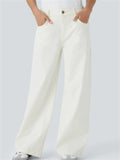 Women's Distressed Whisker Mid-Waist Wide Leg Denim Pants