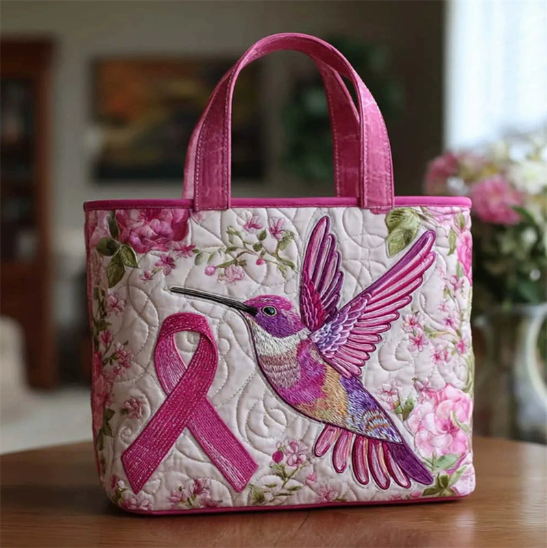 Pink Floral Hummingbird Quilted Tote Bags