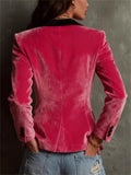 Pink Contrast Collar Velvet Single Breasted Blazer for Women