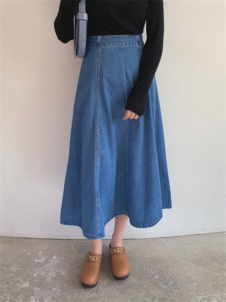Korean Style Plus Size Ladies Blue Denim Skirts