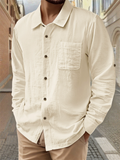 Men's Simple Holiday Style Long Sleeve Shirt with Pocket