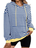 Women's Contrast Color Stripe Long Sleeve Hooded Sweatshirts