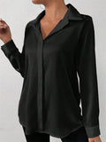 Ladies' Elegant Solid Color Button Up Satin Blouses