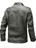 Men's Contrast Collar Long Sleeve Zip-Up Distressed Faux Leather Moto Jackets