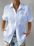 Summer Lapel Chest Pocket Button Down Shirt for Women