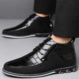 Men's Faux Leather Casual High Top Lace Up Flats Shoes