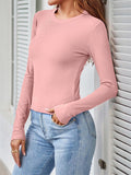 Female Autumn Slim Fit Crew Neck Pullover Shirt
