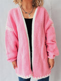 Women's Contrast Color V Neck Raglan Sleeve Cardigan Sweaters