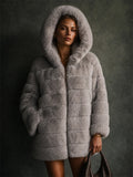 Ultra Comfortable Pocket Faux Fur Hooded Midi Length Coat