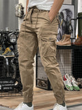 Men's Retro Solid Color Pockets Cargo Jogger Pants