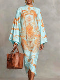 ‌Women's Elegant Ethnic Style Long Sleeve Paisley Print High Neck Dress‌
