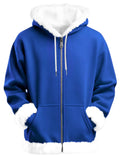 Unisex Simple Fluffy Trimmed Zip Up Hooded Sweatshirts