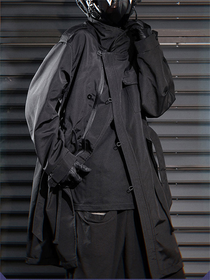 Male's Casual Autumn Solid Color Single-breasted Tie Waist Trench Coat