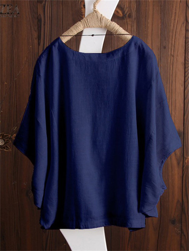 Irregular Fashion Solid Short Sleeved Vintage Blouse