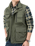 Men's Solid Color Pockets Casual Outdoor Sleeveless Vest Coats