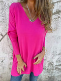 Women's Casual V Neck Loose Fit Knitted Long Sleeve Shirts
