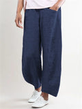 Female Solid Color Mid-Rise Loose Casual Straight-Leg Pants
