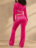 Women Velvet Y2K 2 Piece Set Hoodie and Flare Pants Tracksuit