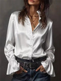 Women's Elegant Satin Blouse Long Sleeve Button Up Shirts