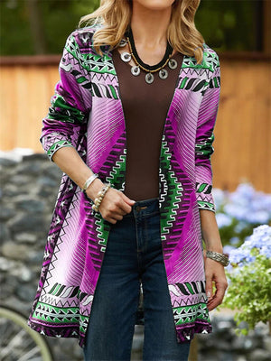 Ethnic Geometric Print Long Sleeve Cardigan Shirt for Women