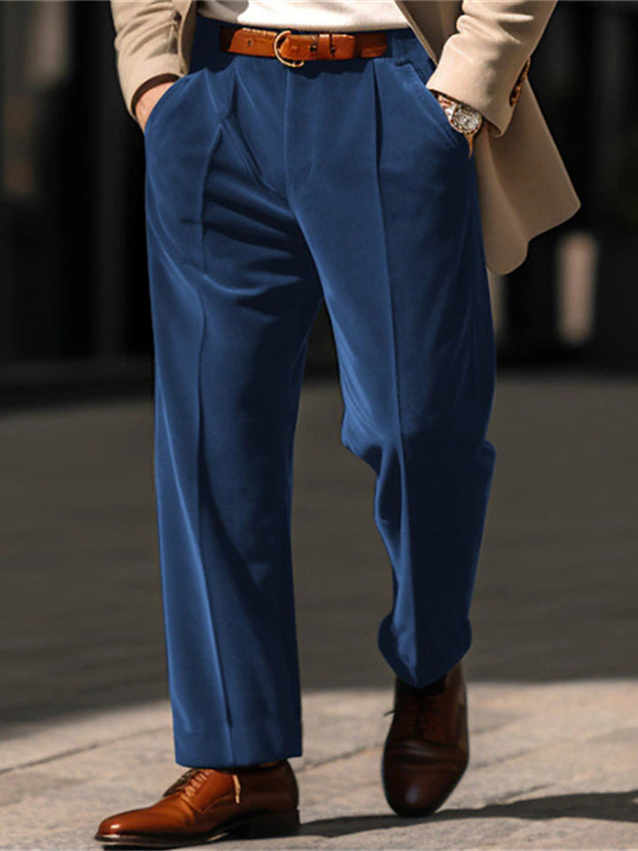 Men's Velvet Solid Color Mid-Rise Straight Trousers